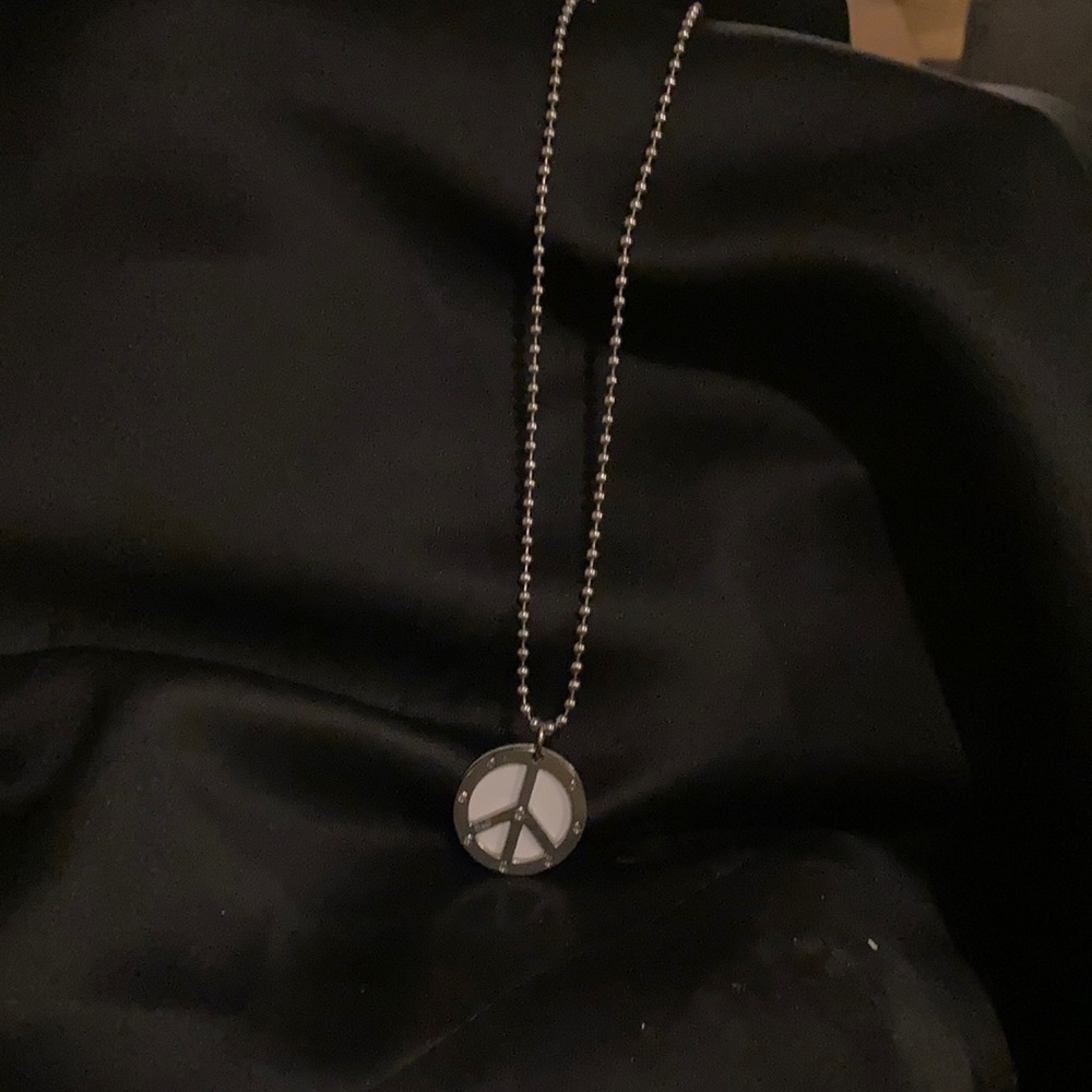 Dolce and Gabbana white enamel PEACE sign necklace